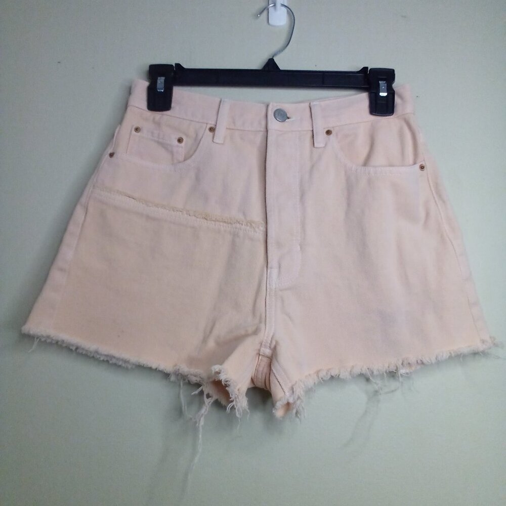 Pacsun Shorts women 26 Button Fly Raw Hem Denim Peach Orange